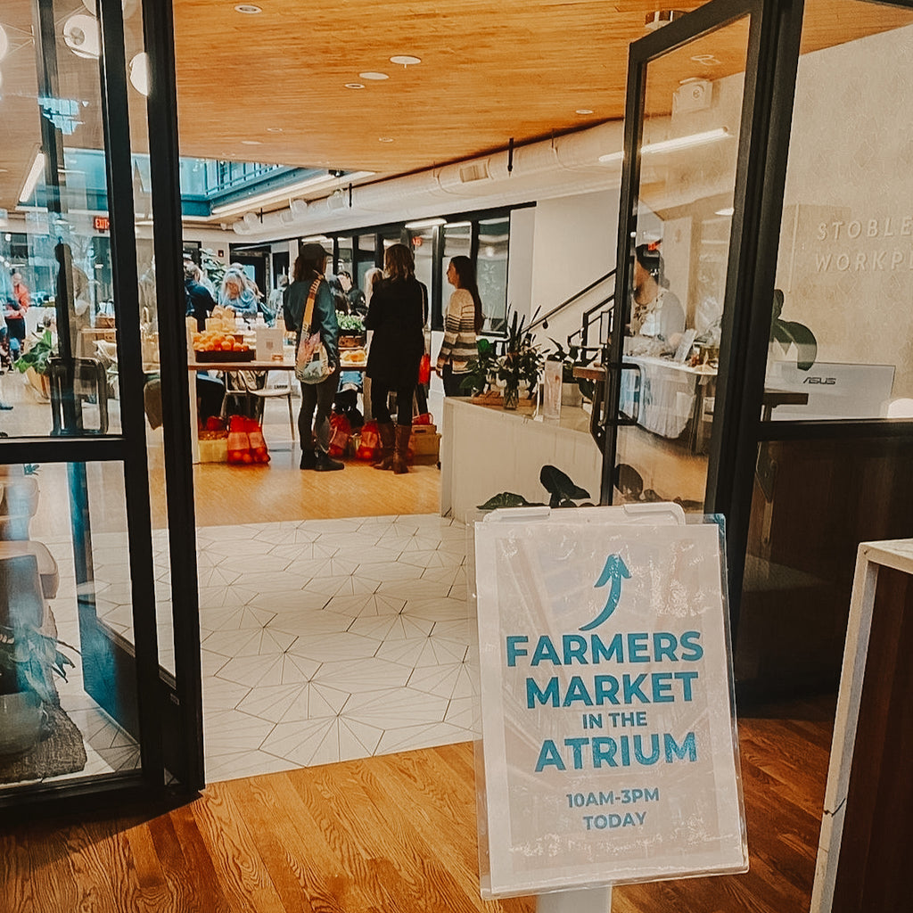 Entrance to Stoble Coffee's first ever Farmers Market hosted in the atrium